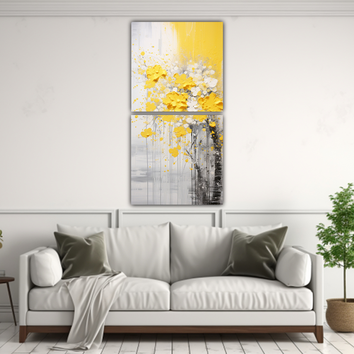 DOS LIENZOS DE TELA DIBUJO ESTILO EN AMARILLO Y 30X60 CM - 2