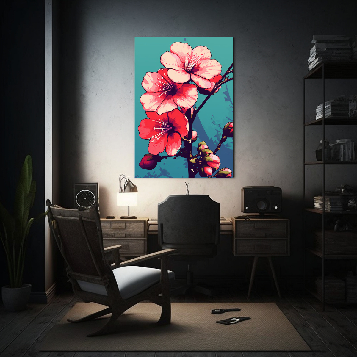 PINTURA DECORATIVA DE ROSA DE SHARON ESTILO POP 50X75 CM - 2
