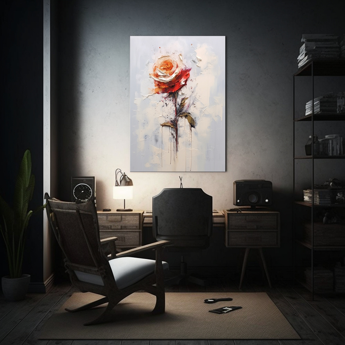 PINTURA SURREALISTA DE MONTAÑA CON FLORES ROSAS 40X60 CM - 2