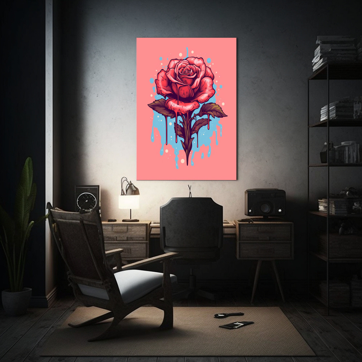 PINTURA DE ARTE DE PARED CON ROSA ROJA SOBRE 30X45 CM - 2