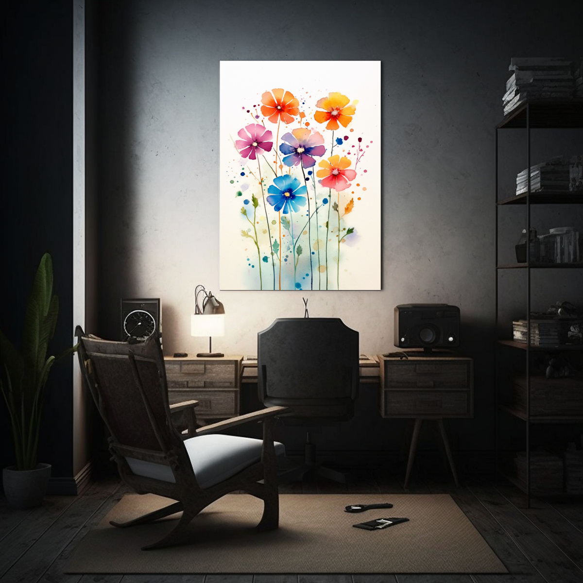 PINTURA ACUARELA FLORES SILVESTRES PERSPECTIVA 50X75 CM - 2