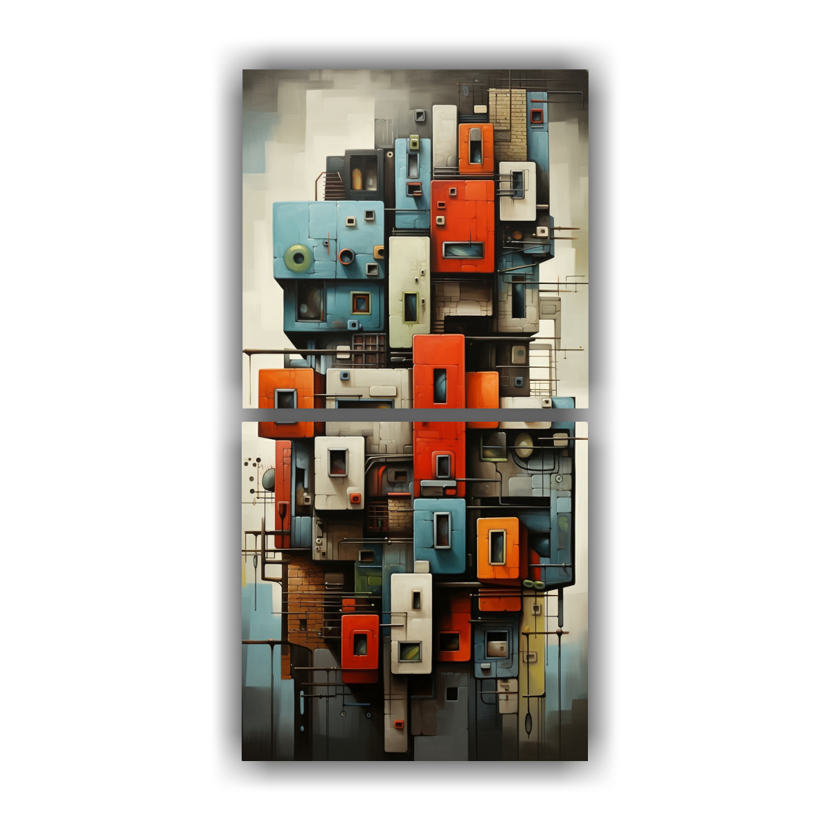 CUADROS ABSTRACTOS MULTICOLOR DE EDIFICIOS EN DOS 20X40 CM - 1