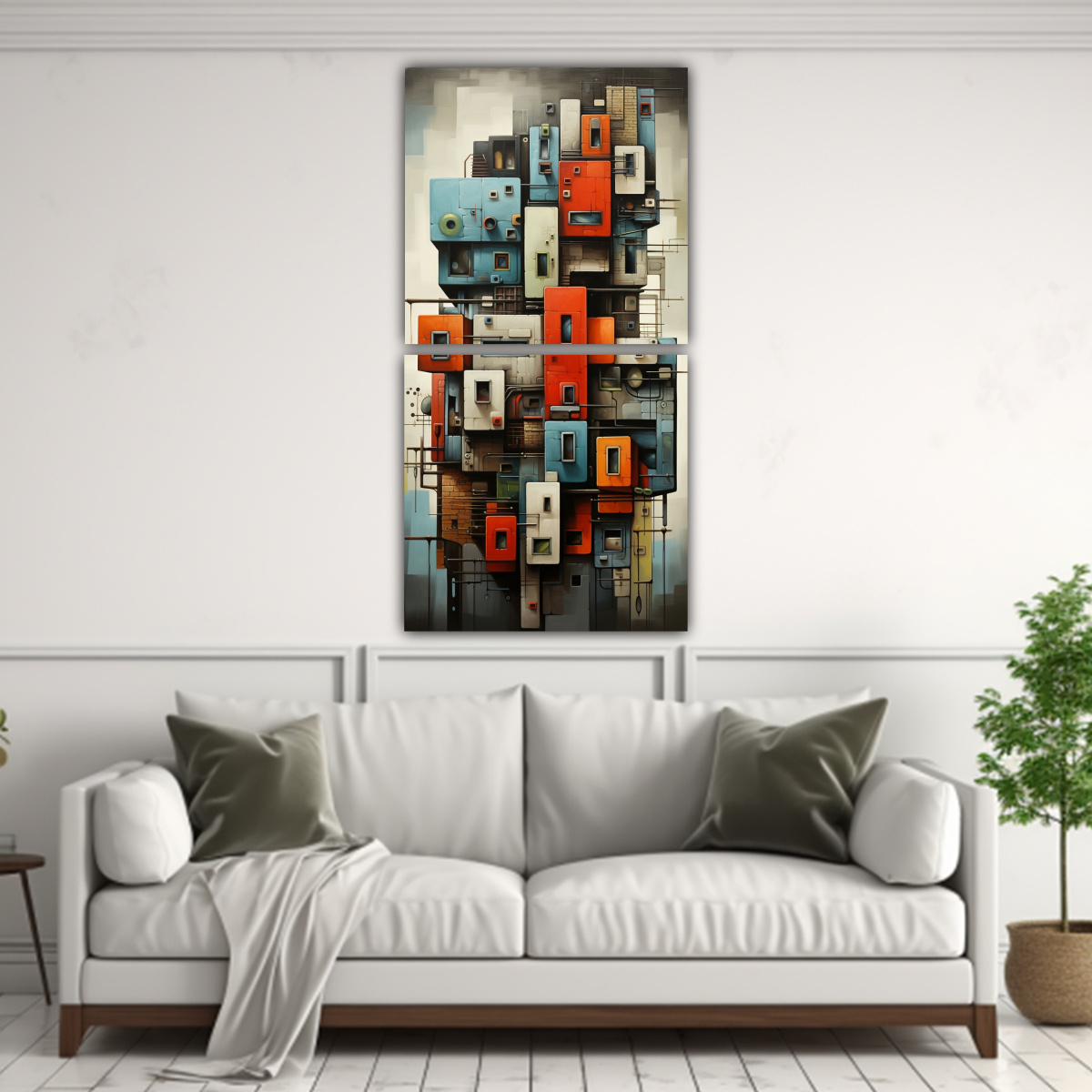 CUADROS ABSTRACTOS MULTICOLOR DE EDIFICIOS EN DOS 20X40 CM - 2