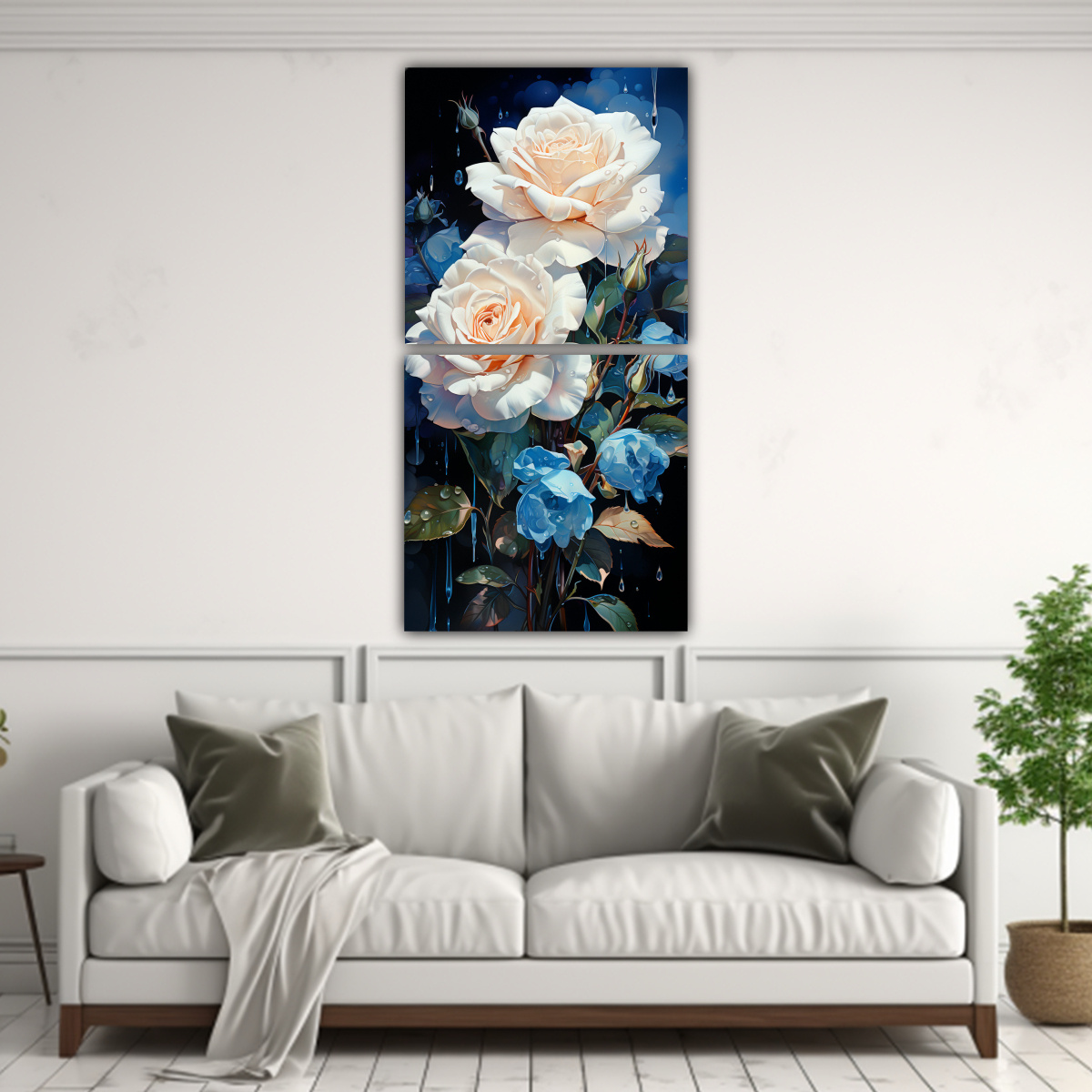 PINTURA ABSTRACTA INSPIRADORA DE ROSAS TURQUESA Y 70X140 CM - 2