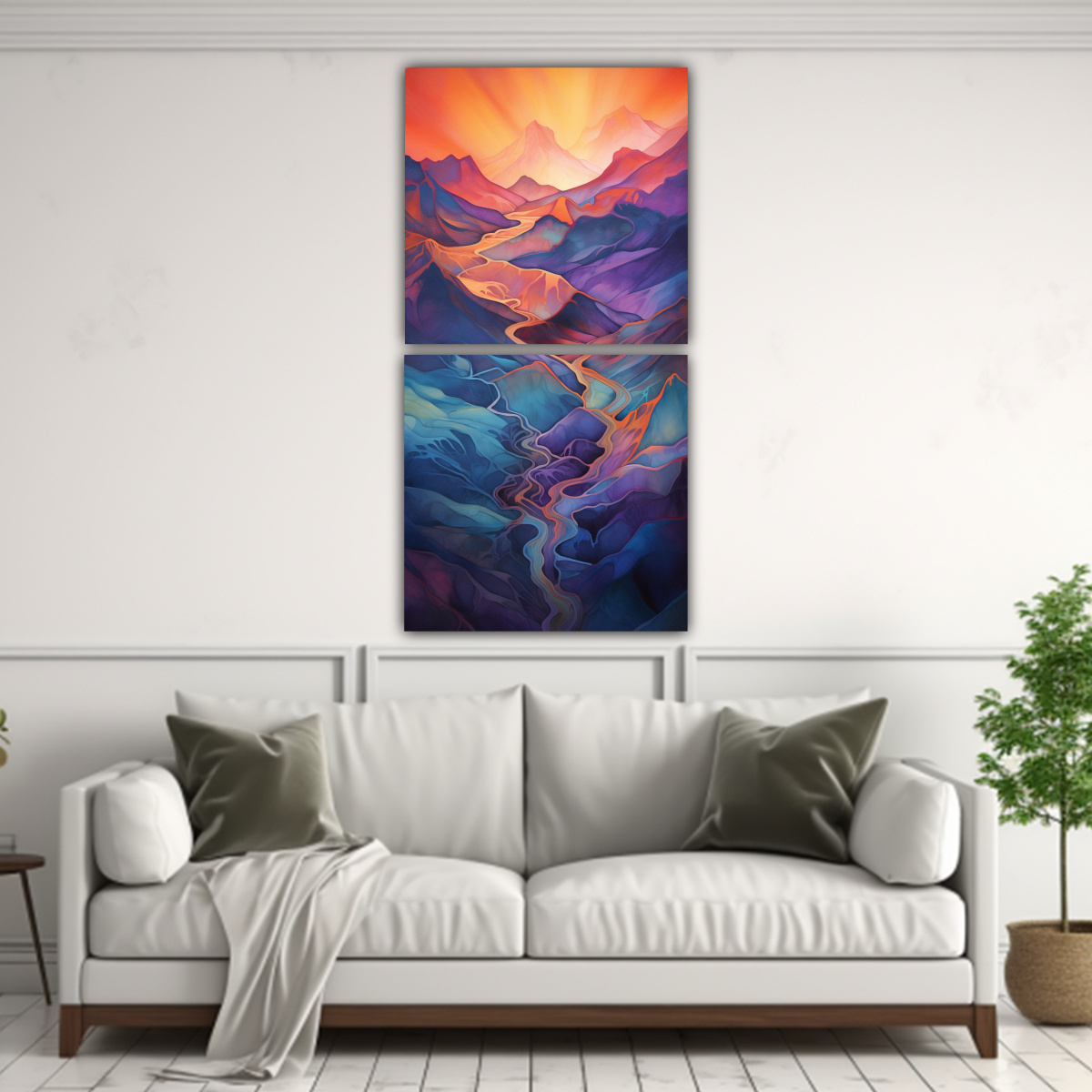CUADRO ABSTRACTO VERTICAL PARA SALA CON PAISAJE 30X60 CM - 2