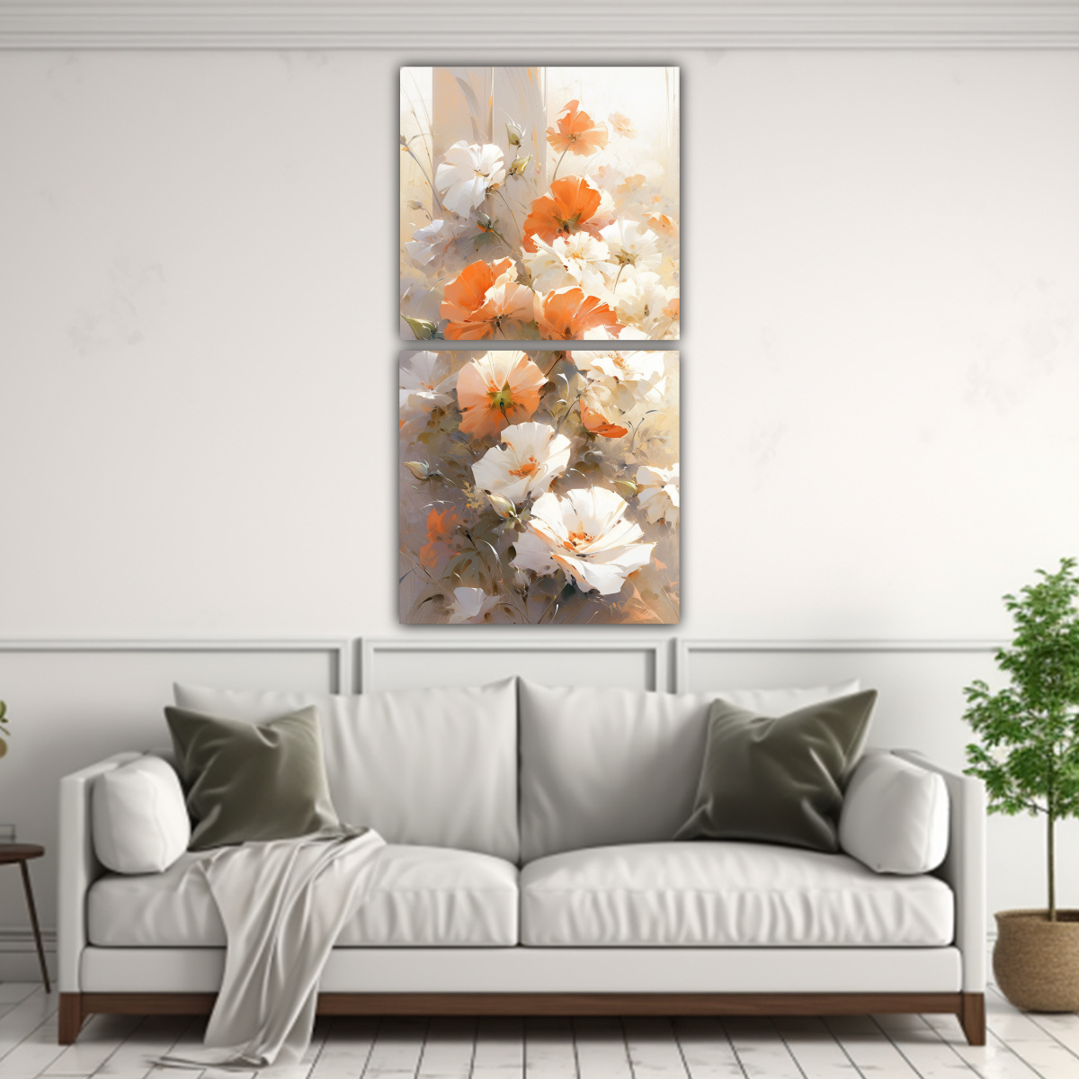 SET 2 CUADRO TONOS SIMPLE A BLANCO Y NARANJA 40X80 CM - 2