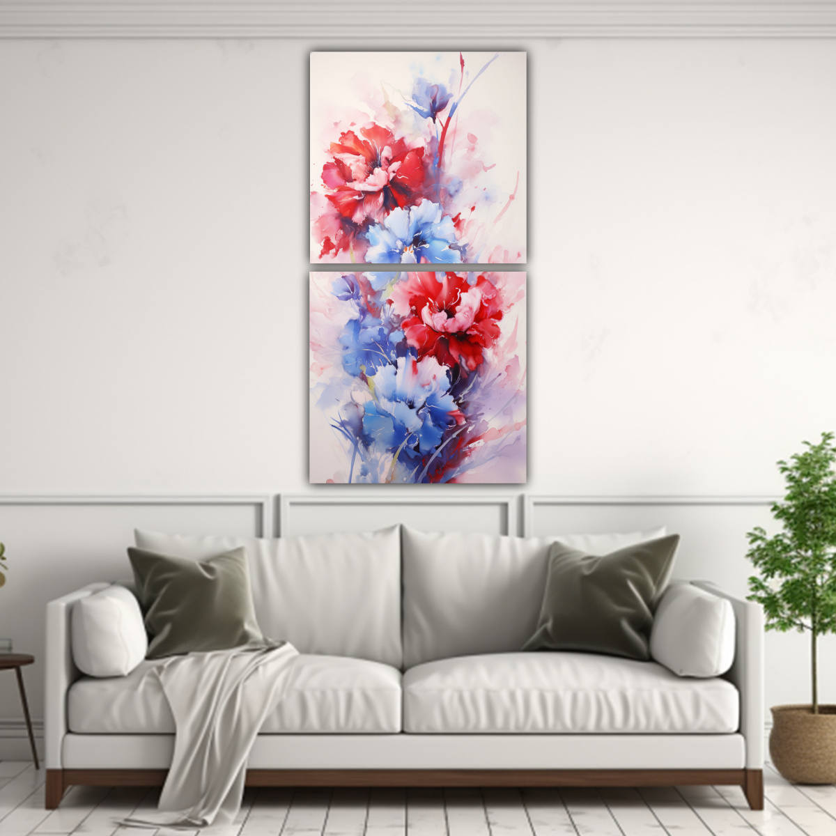 PINTURA ABSTRACTA DE FLORES DE CLAVELES ROJOS Y 50X100 CM - 2