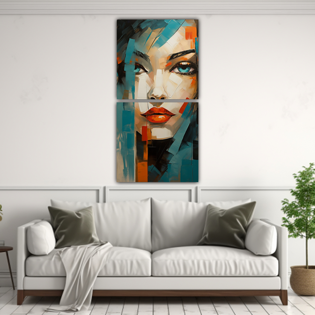 PINTURA MUJER ABSTRACTA ESTILO VINTAGE EN DUO 50X100 CM - 2