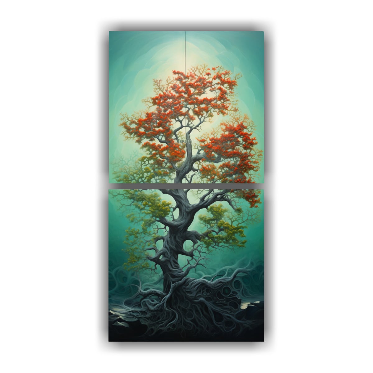 PINTURA ABSTRACTA DE ÁRBOL DE ACEBO DE 2 BELLAS 70X140 CM - 1