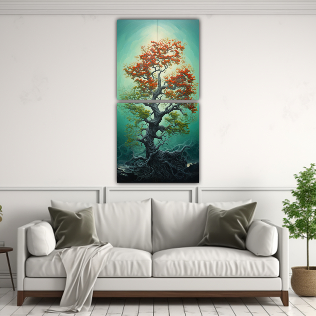 PINTURA ABSTRACTA DE ÁRBOL DE ACEBO DE 2 BELLAS 70X140 CM - 2