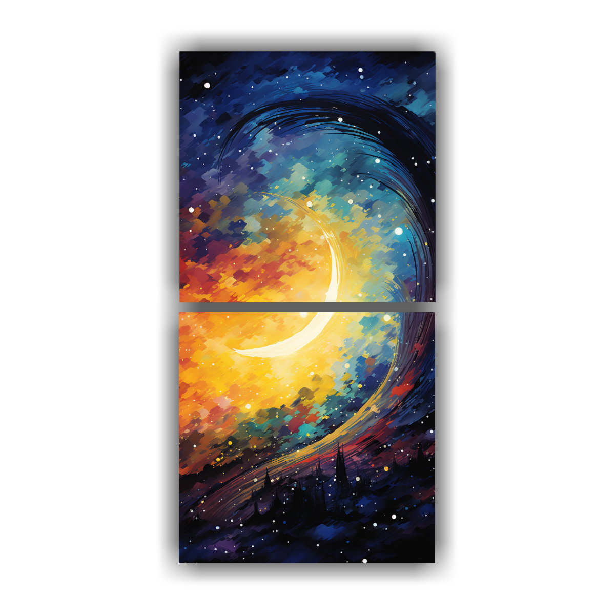 PINTURA ABSTRACTA CON LUNA CRECIENTE DE DOS ARTES 30X60 CM - 1