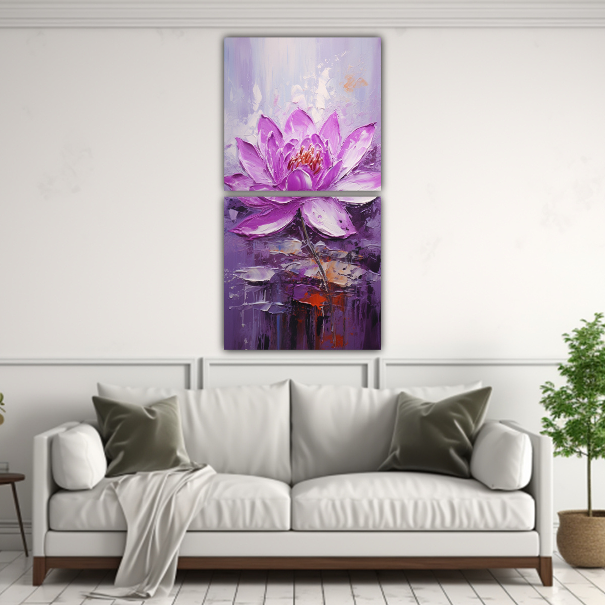 PINTURA EN LIENZO DE LOTO MORADO EN LA 80X160 CM - 2