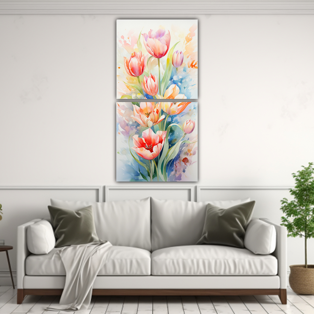 CUADRO ABSTRACTO DE TULIPANES EN COLORES PASTEL 30X60 CM - 2