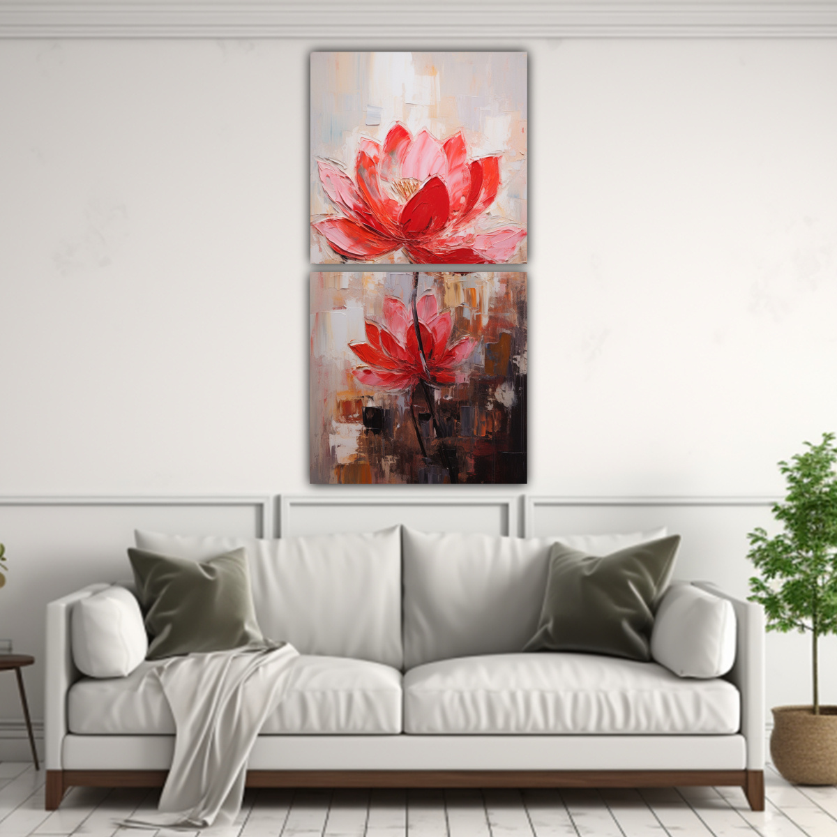 PINTURA LOTO ROJO EN LIENZO EN EL ESTILO DE RE 50X100 CM - 2