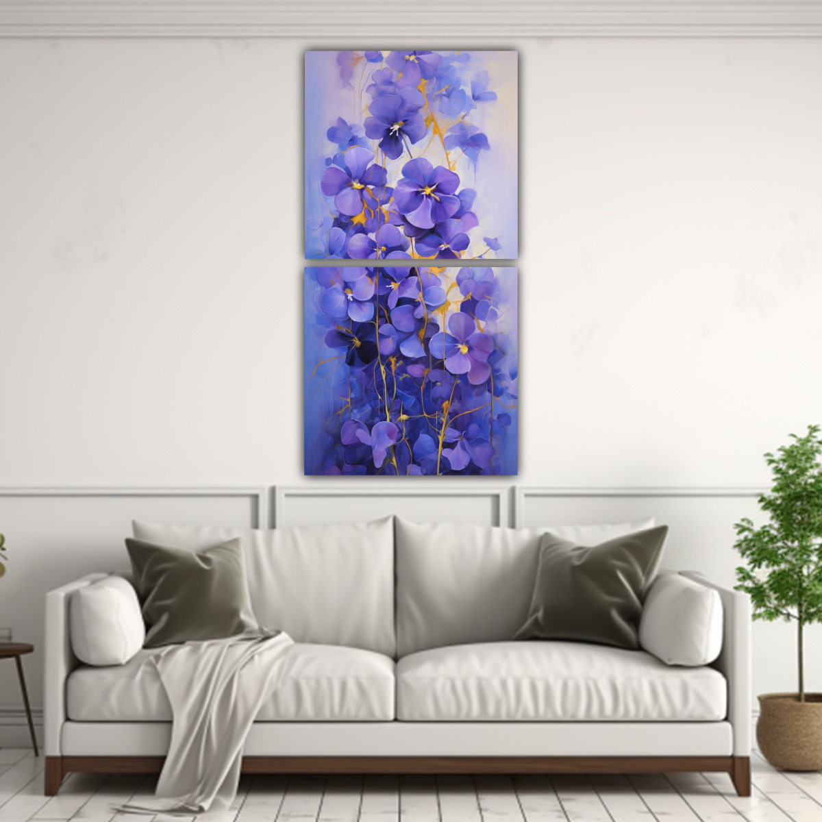 PINTURAS ABSTRACTAS DE FLORES VIOLETAS EN LIENZO 80X160 CM - 2