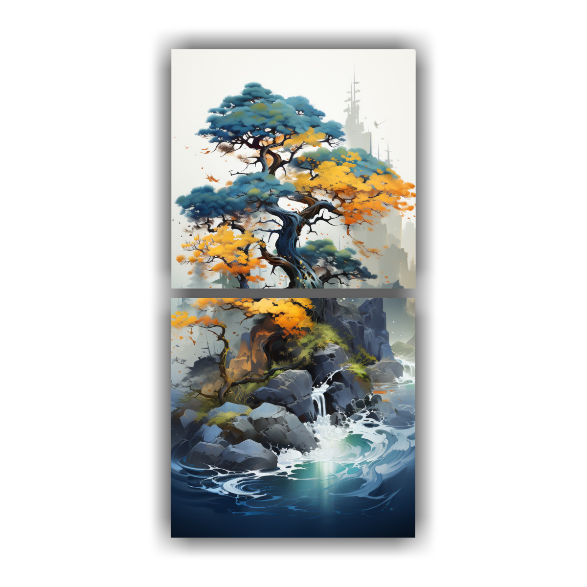 PINTURA ABSTRACTA DE ÁRBOL BONSAI EN COLORES 20X40 CM - 1