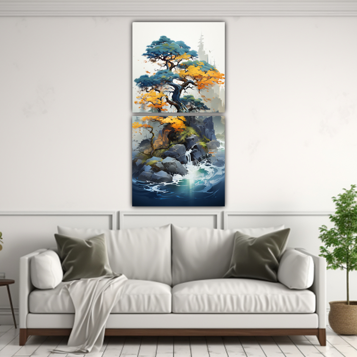 PINTURA ABSTRACTA DE ÁRBOL BONSAI EN COLORES 20X40 CM - 2