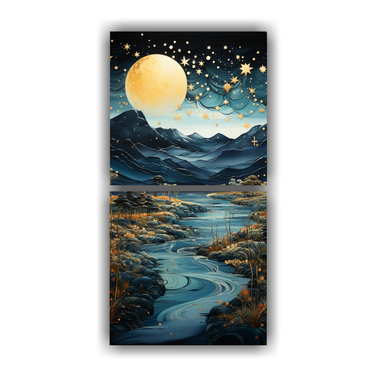 CUADRO FIGURAS CON LUNA Y MONTAÑAS 50X100 CM - 1