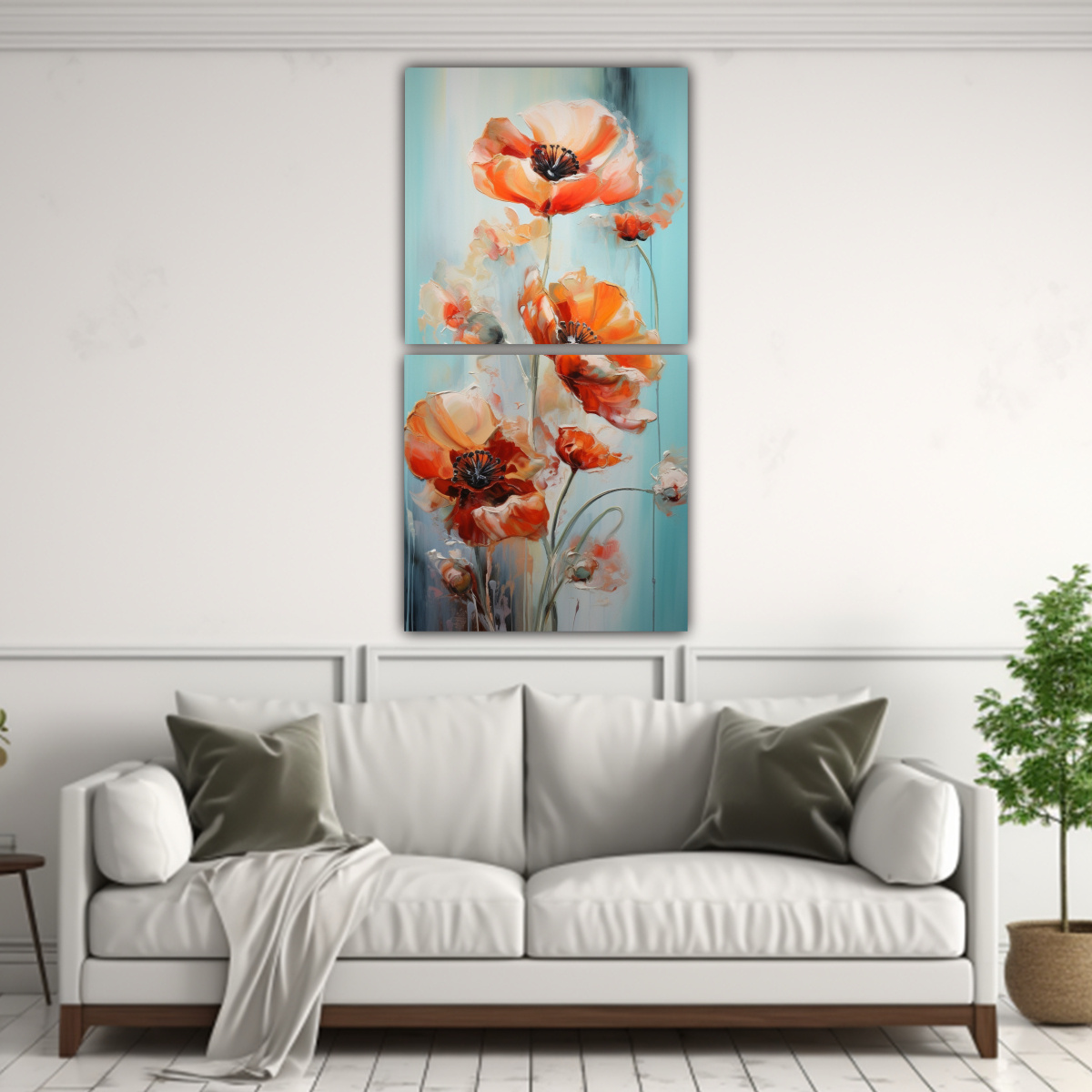 PINTURA ABSTRACTA DE AMAPOLAS EN ÓLEO DE ALTA 70X140 CM - 2