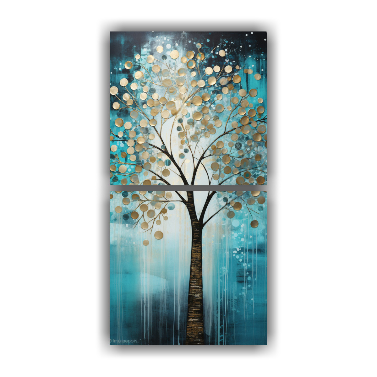 PINTURA DECORATIVA ÁRBOL TURQUESA PLATA EN SET 2 70X140 CM - 1