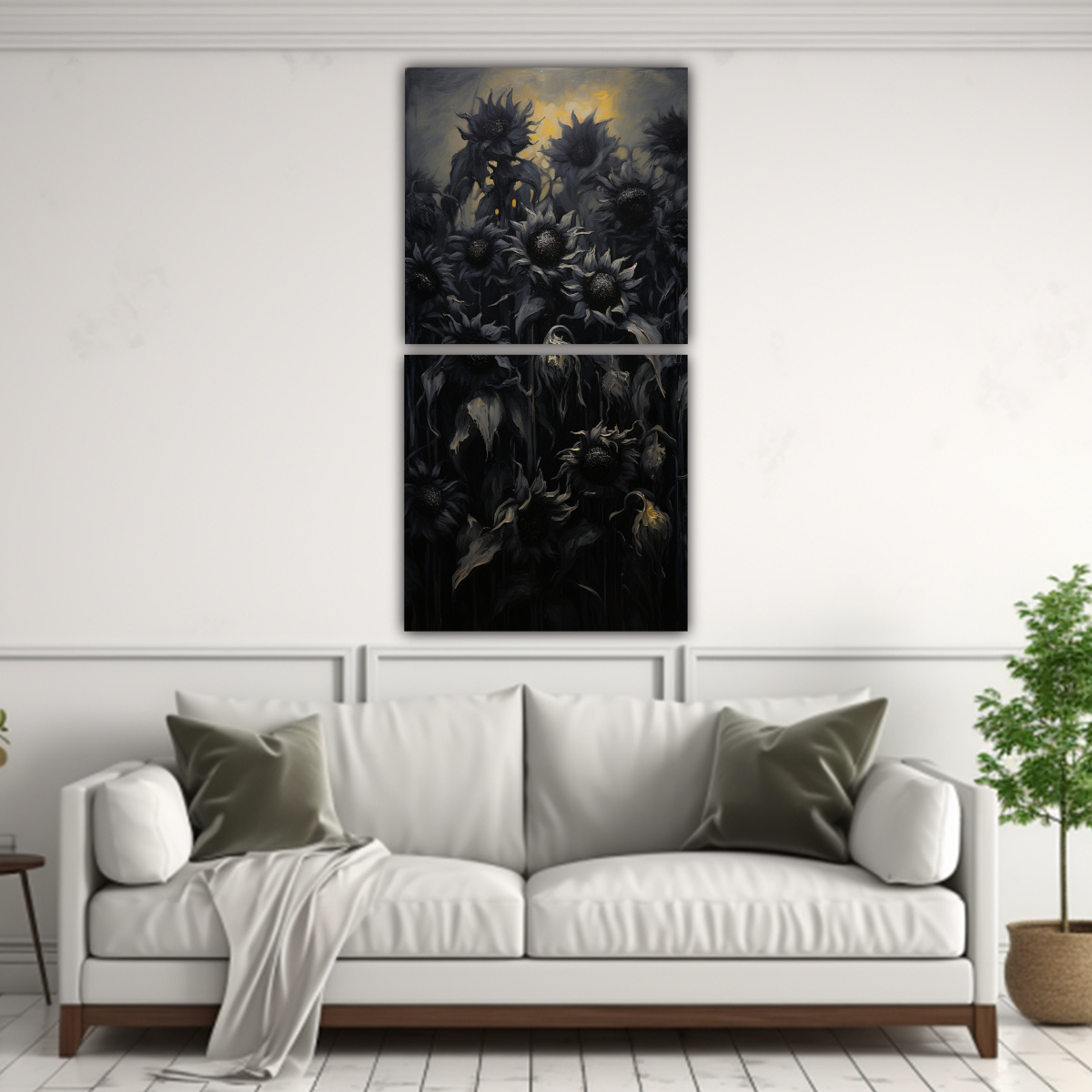 CUADRO DE TELA DE GIRASOLES NEGROS EN ESTILO 80X160 CM - 2