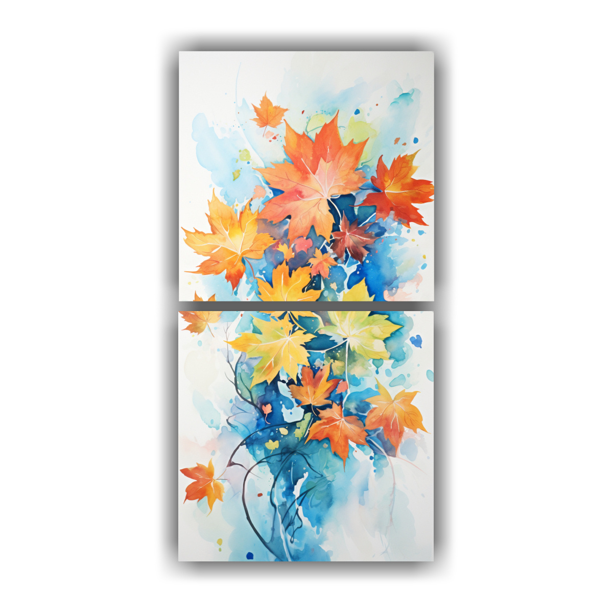 CUADROS DE HOJAS COLORIDAS CON SALPICADURAS 30X60 CM - 1