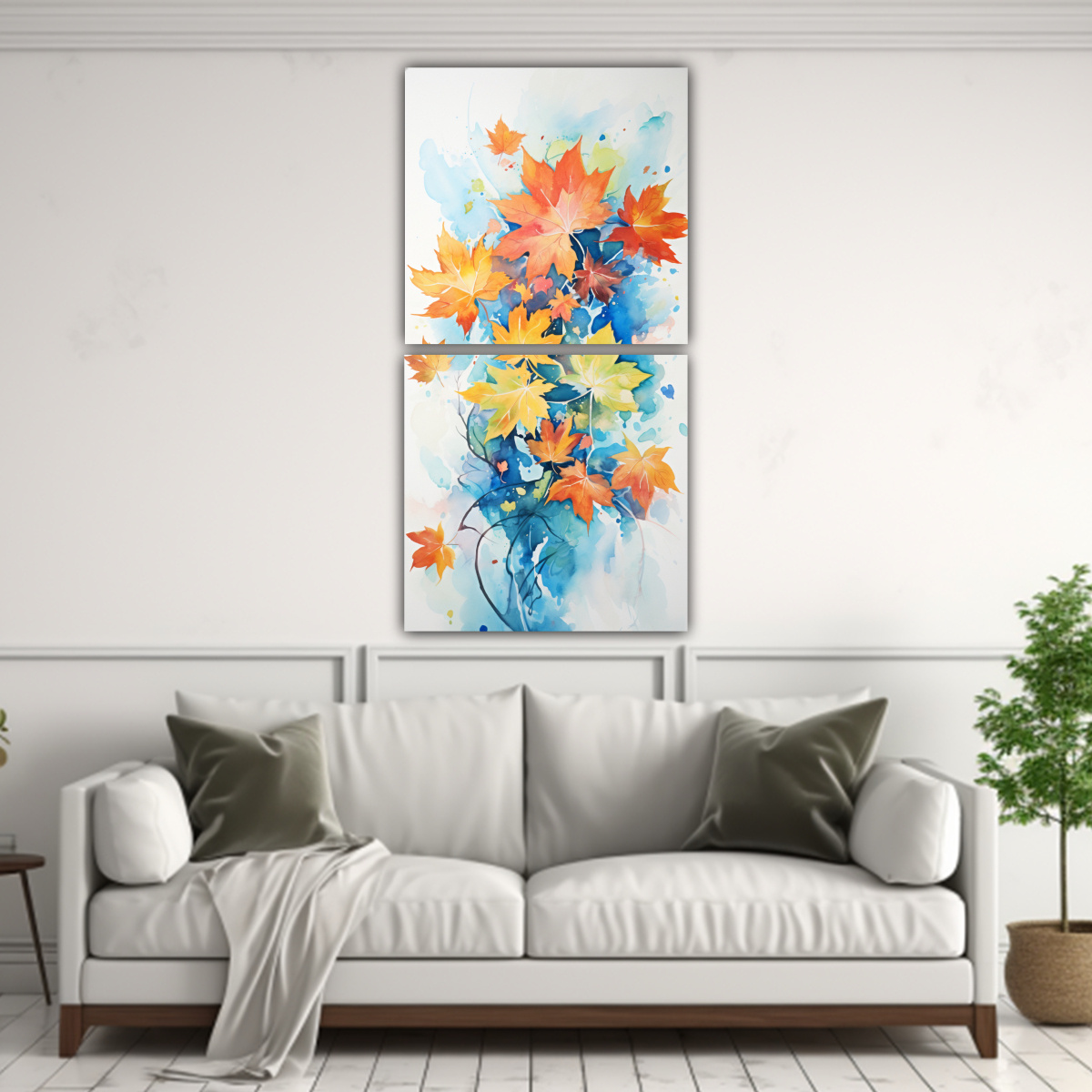 CUADROS DE HOJAS COLORIDAS CON SALPICADURAS 30X60 CM - 2