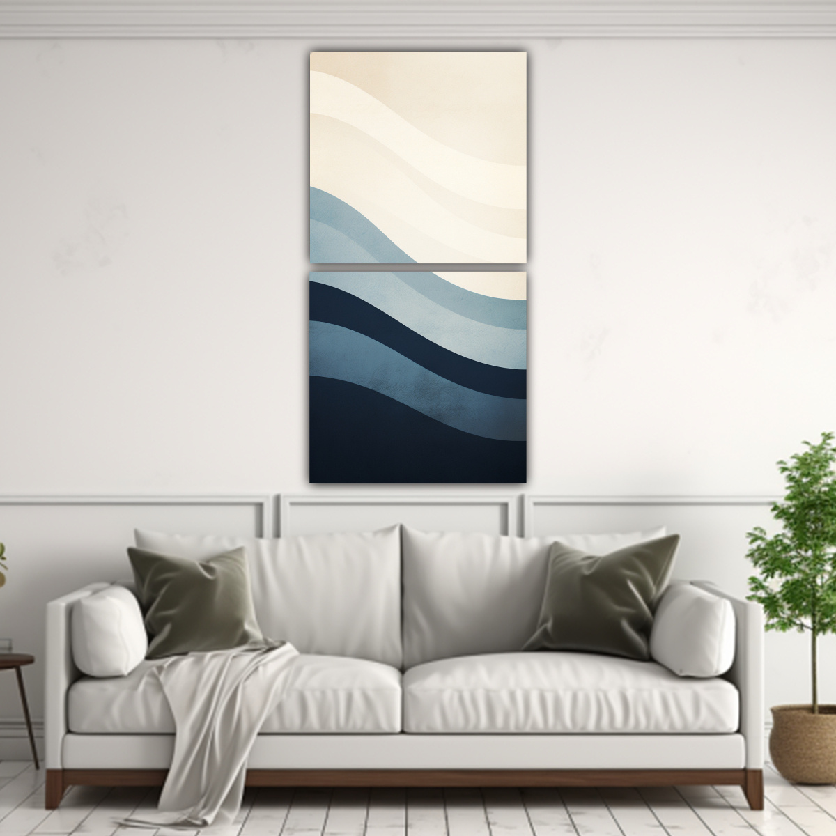 PINTURA ABSTRACTA AZUL Y GRIS SOBRE LIENZO BLANCO 40X80 CM - 2
