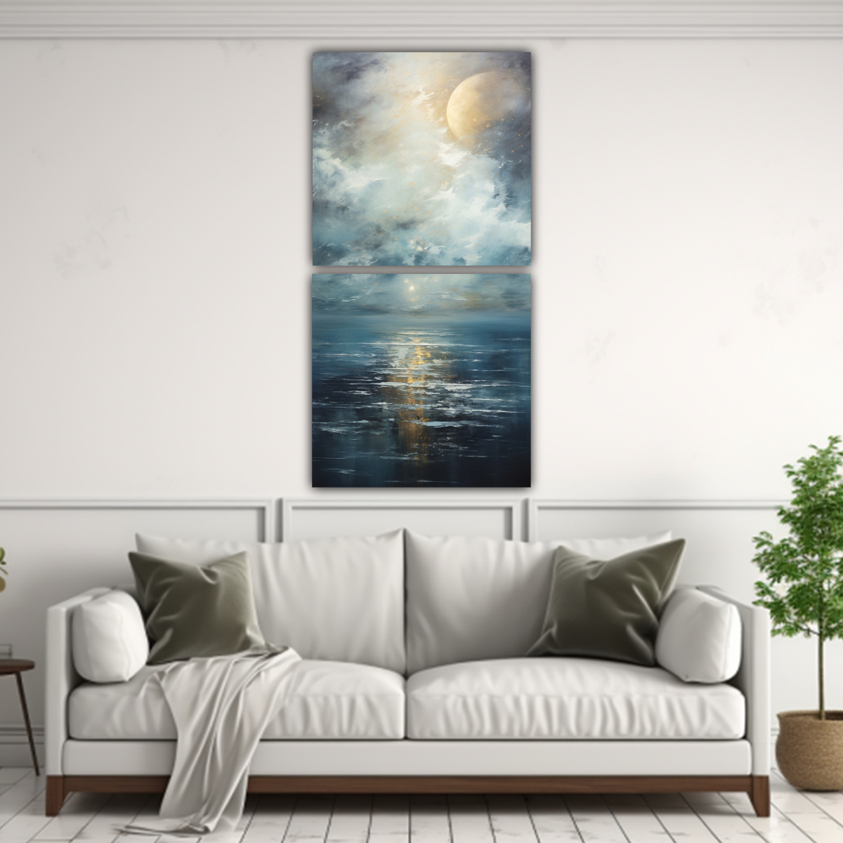 CUADROS TEMA INNOVADOR: MAR NOCTURNO EN ABSTRACTO 30X60 CM - 2