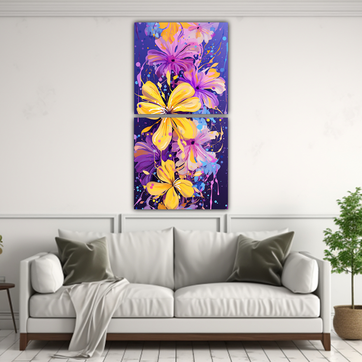 ARTE PARED AMARILLO Y MORADO ATMOSFERA NEONOIR 70X140 CM - 2
