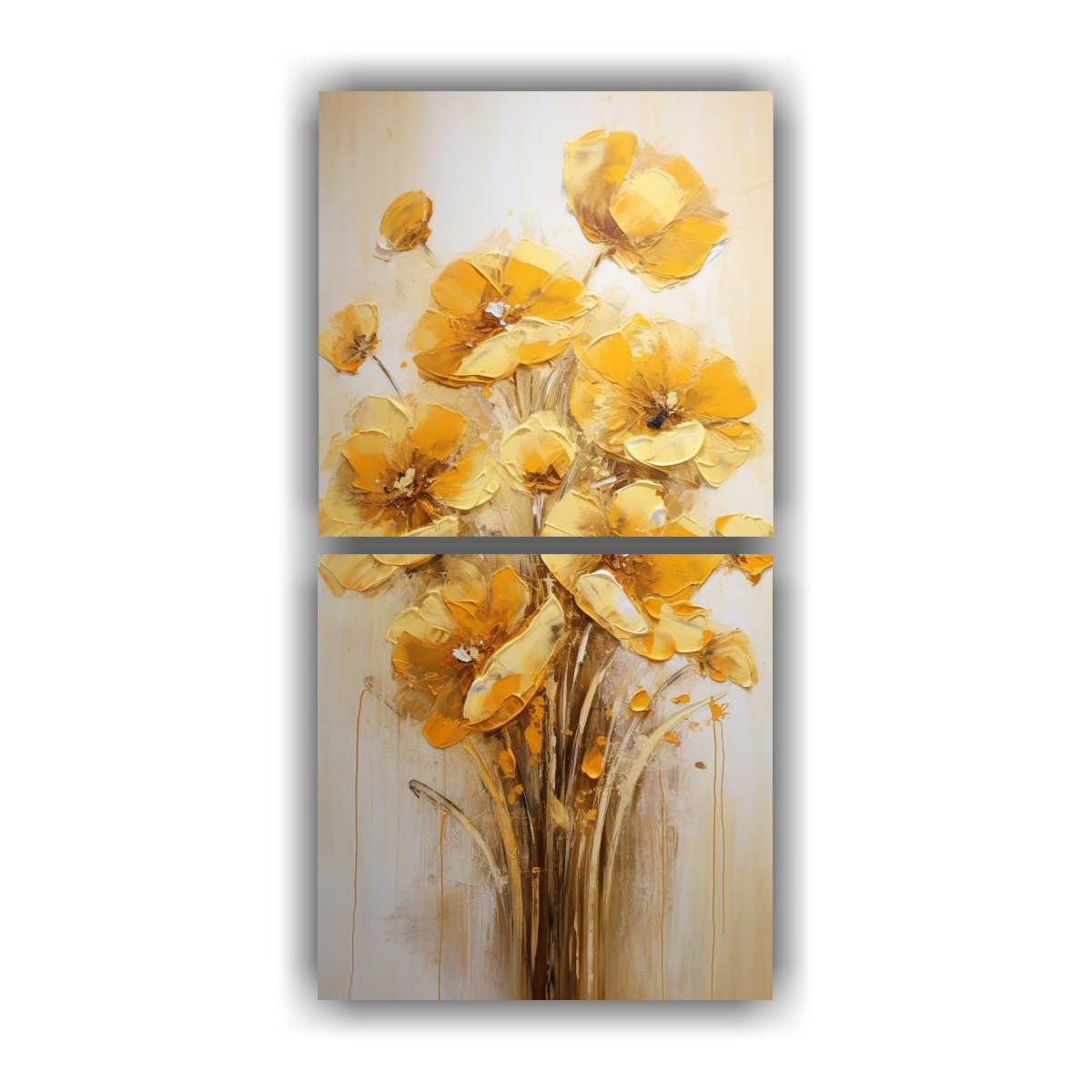 PINTURA EN LIENZO DE FLORES AMARILLAS Y DORADAS 70X140 CM - 1