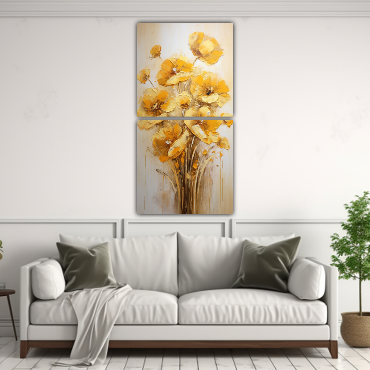 PINTURA EN LIENZO DE FLORES AMARILLAS Y DORADAS 70X140 CM - 2