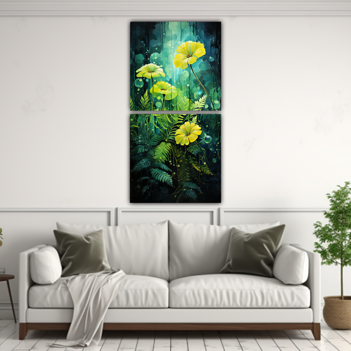 PINTURA ABSTRACTA DÍPTICO ESTILO A HOJAS DE 40X80 CM - 2
