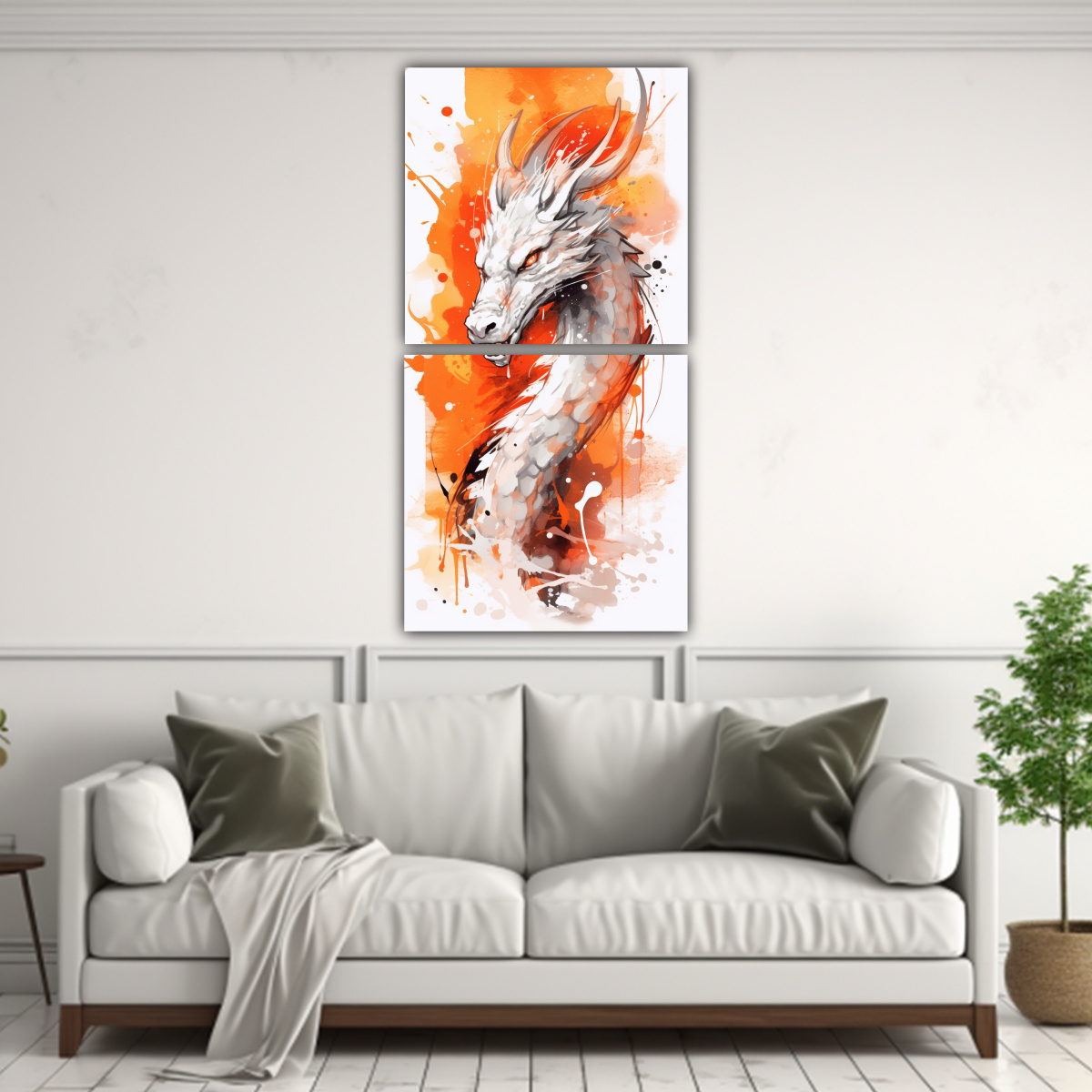 PINTURA DECORATIVA DE ARTE NEO POP DE UN DRAGÓN 70X140 CM - 2