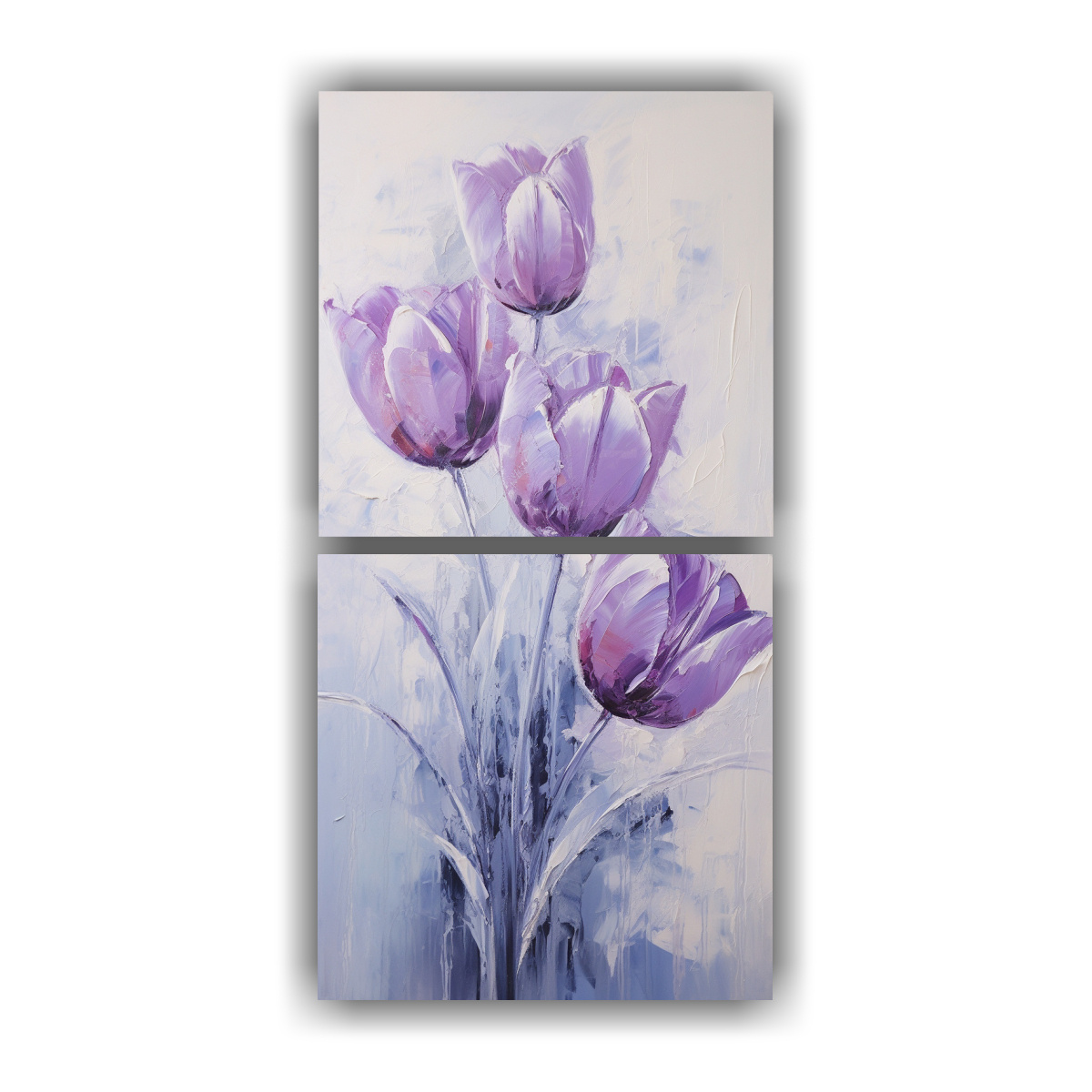 PINTURA VINTAGE ORIGINAL DE TULIPANES PÚRPURAS 60X120 CM - 1