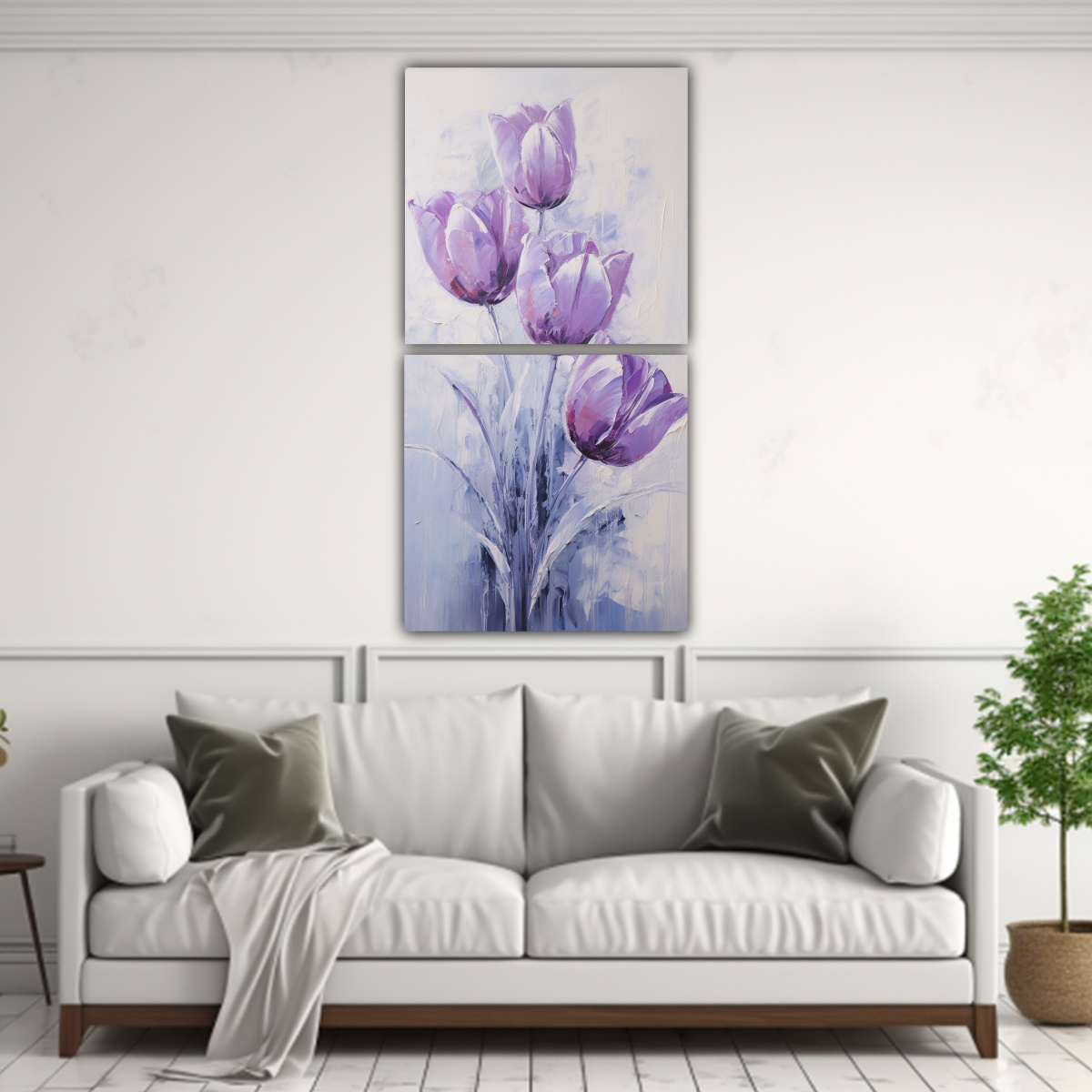 PINTURA VINTAGE ORIGINAL DE TULIPANES PÚRPURAS 60X120 CM - 2