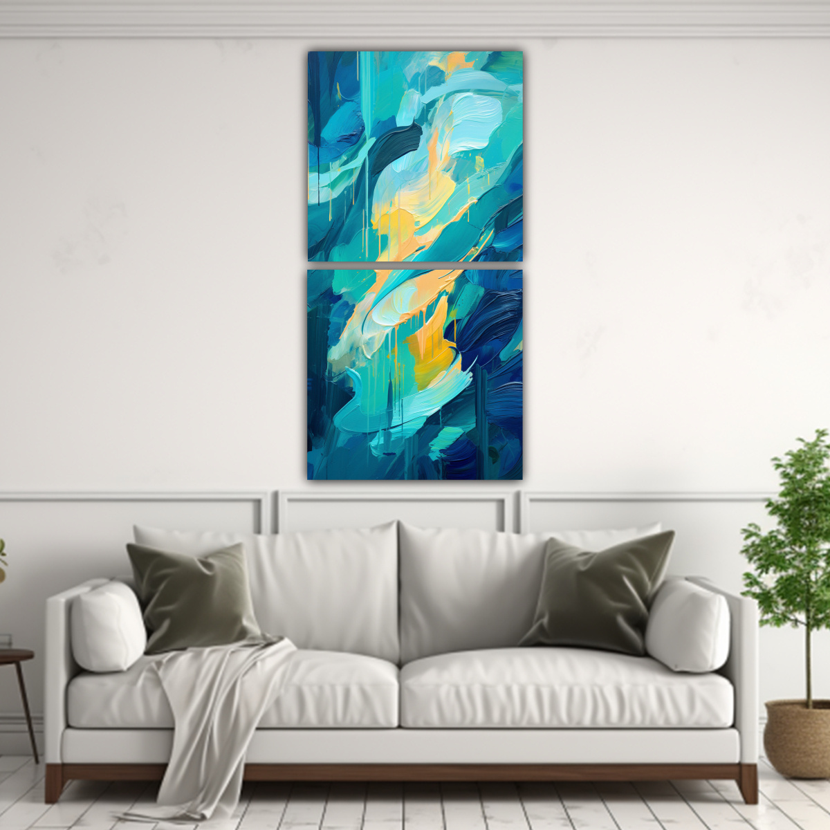 PINTURA DECORATIVA SOLARPUNK AZUL ABSTRACTA DE 80X160 CM - 2