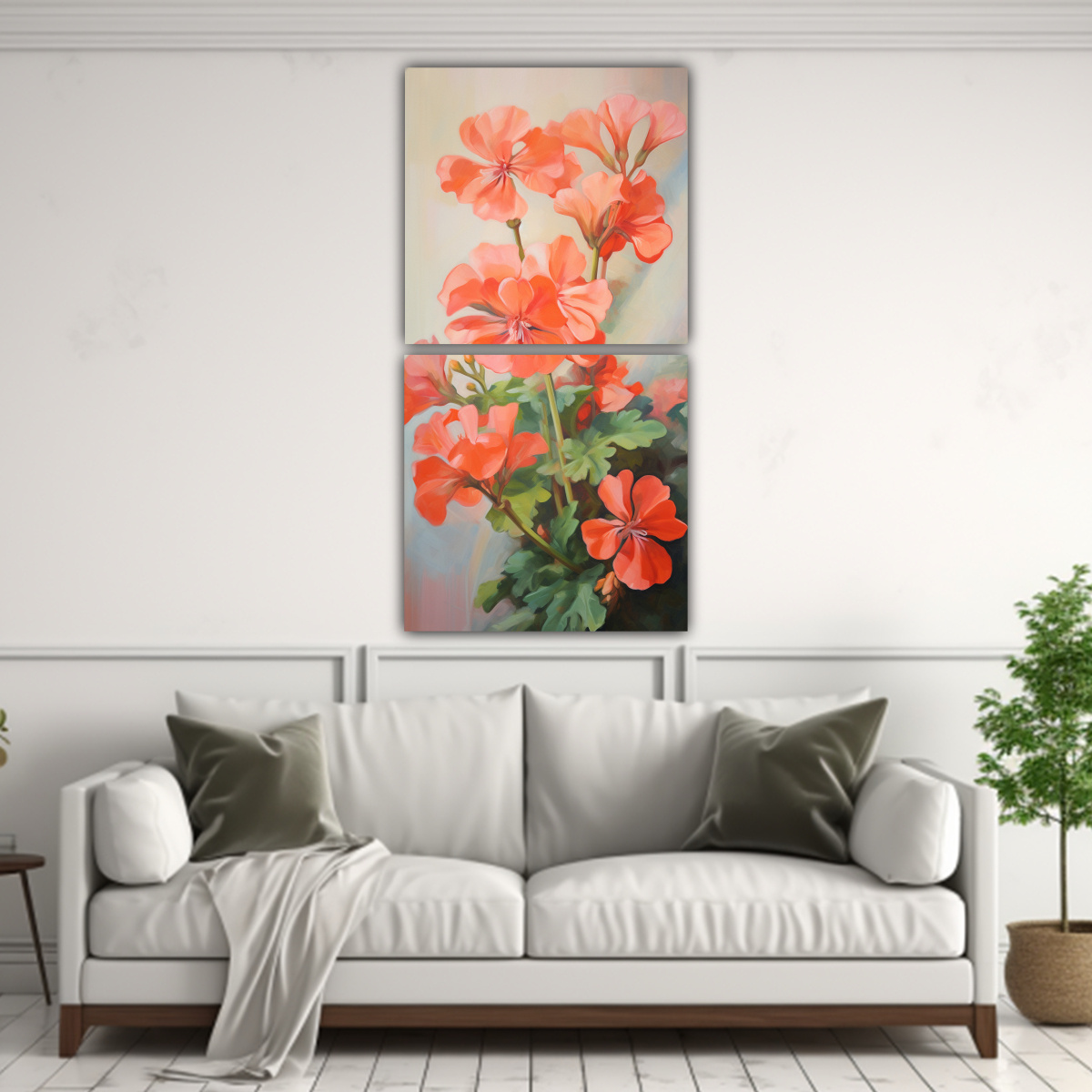 CUADRO ABSTRACTO DE FLORES GERANIO LÍNEA FINA EN 70X140 CM - 2