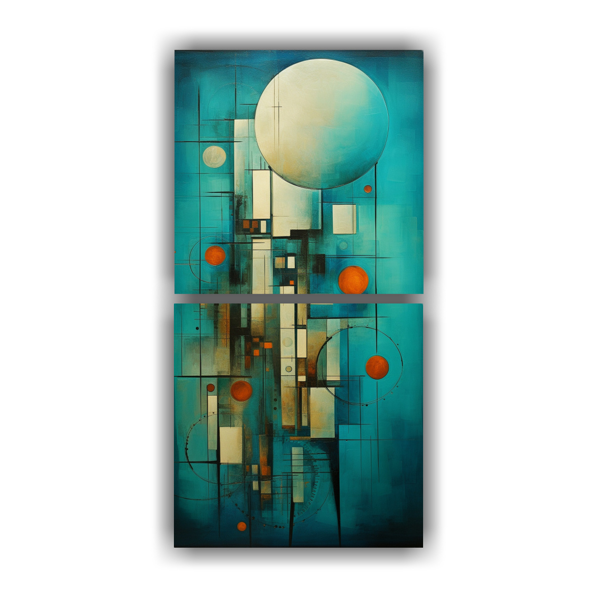 CONJUNTO DE CUADROS ABSTRACTOS EN TONOS TURQUESA 40X80 CM - 1
