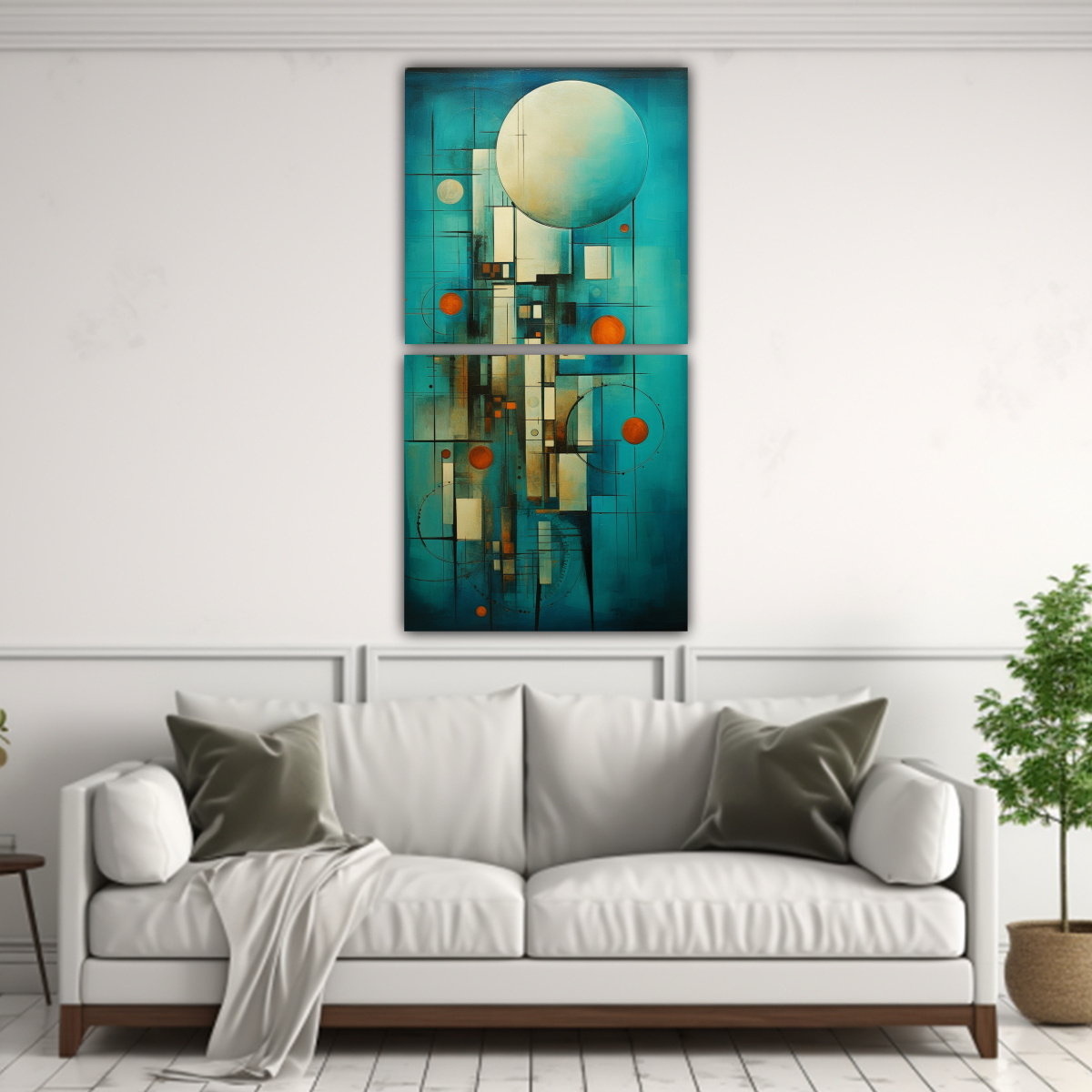 CONJUNTO DE CUADROS ABSTRACTOS EN TONOS TURQUESA 40X80 CM - 2