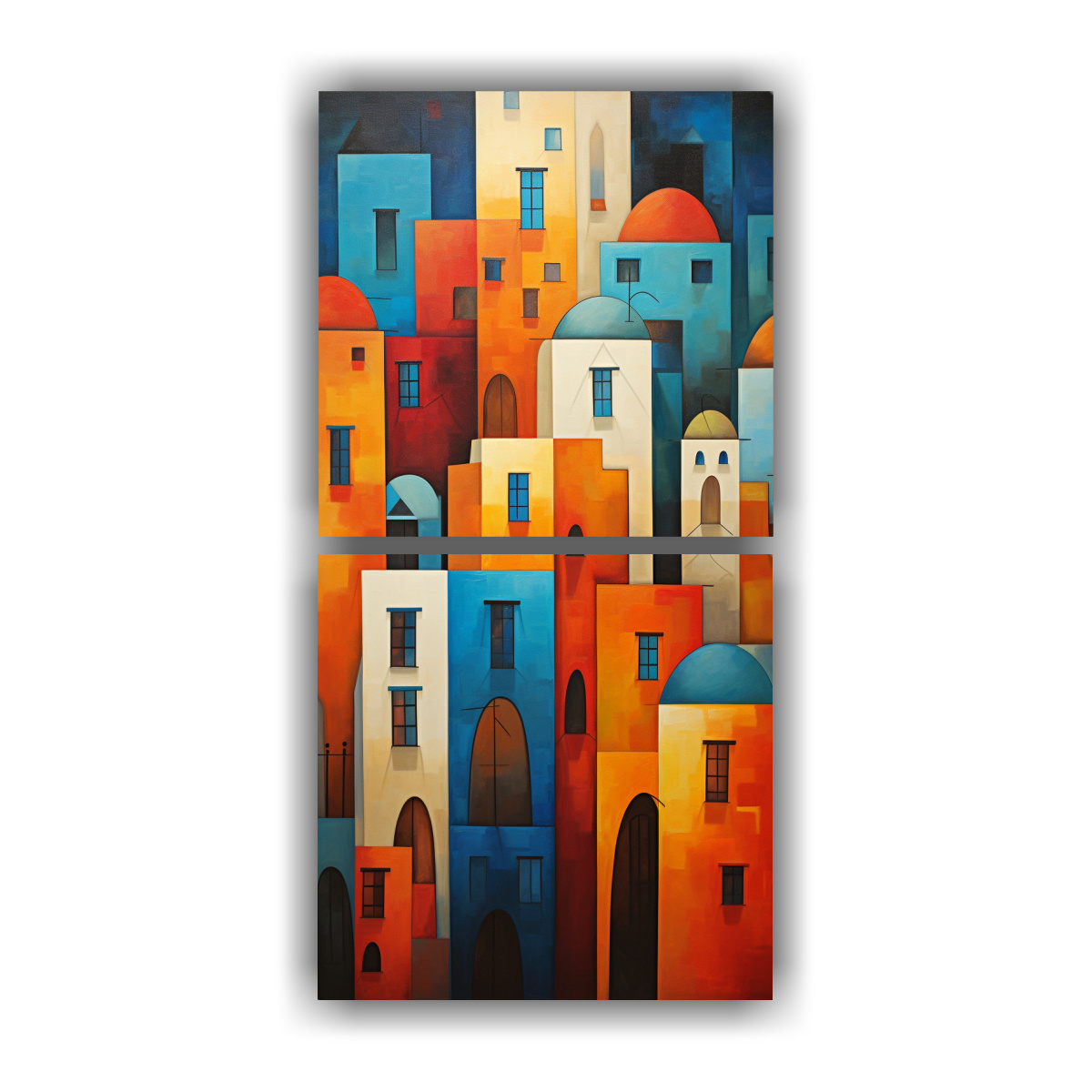 CUADROS ACUARELA ORIGINALES DE PUEBLOS ABSTRACTOS 30X60 CM - 1