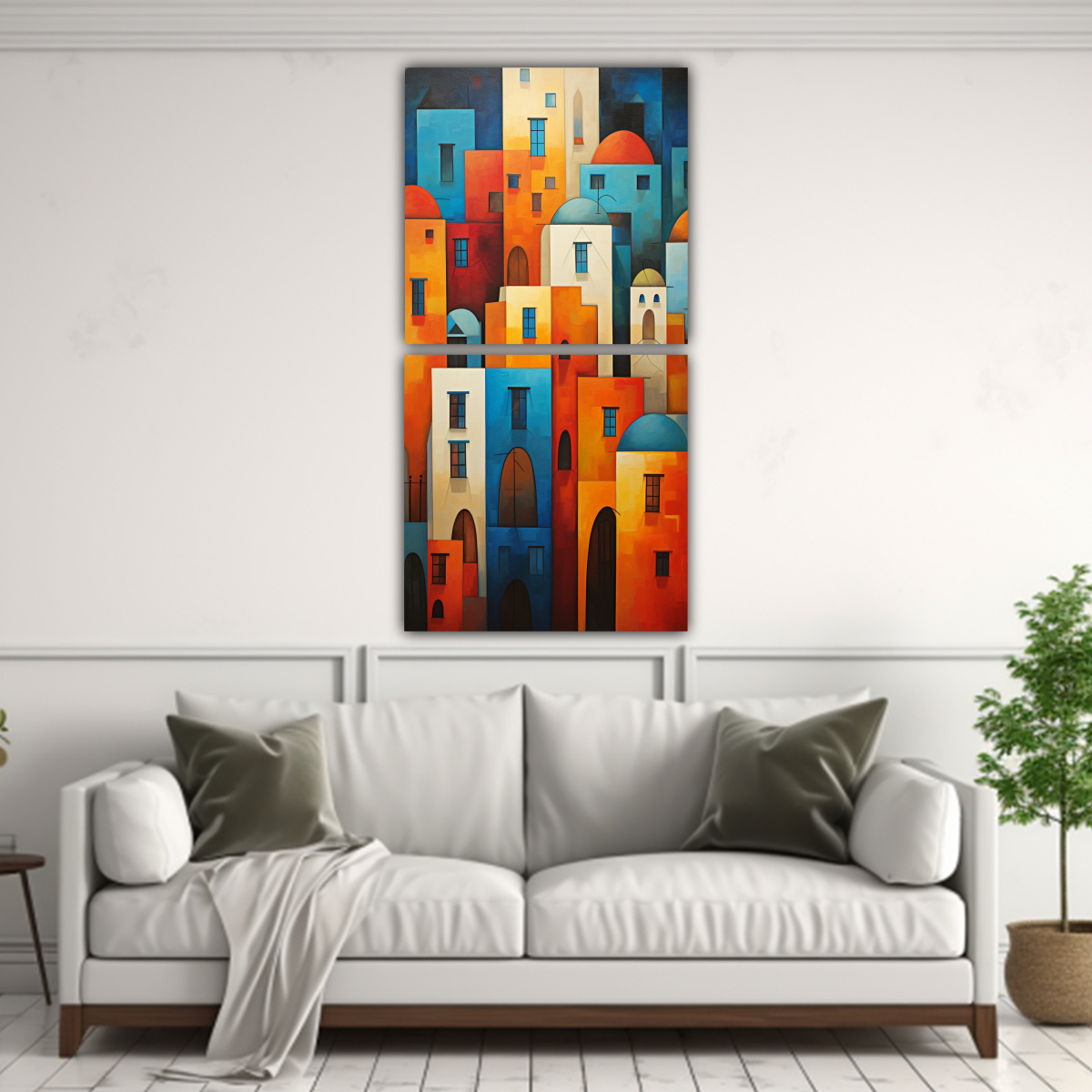 CUADROS ACUARELA ORIGINALES DE PUEBLOS ABSTRACTOS 30X60 CM - 2