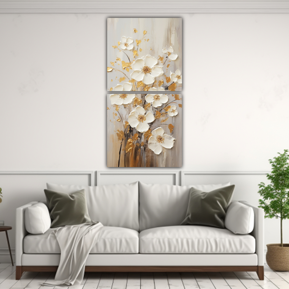 PINTURA EN LIENZO MODERNA A WHITE AND GOLD COLORS 20X40 CM - 2
