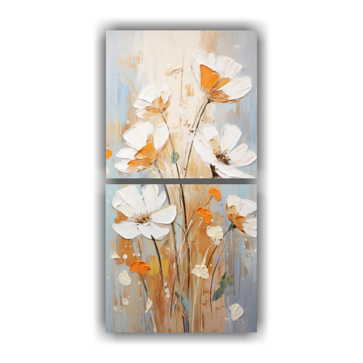 PINTURA EN LIENZO DE FLORES BLANCAS Y NARANJAS EN 60X120 CM - 1