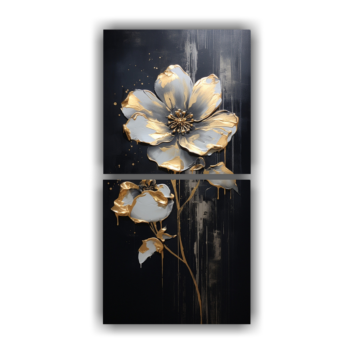 CUADRO ACUARELA FLORES NEGRAS ESTILO OBRA MAESTRA 30X60 CM - 1