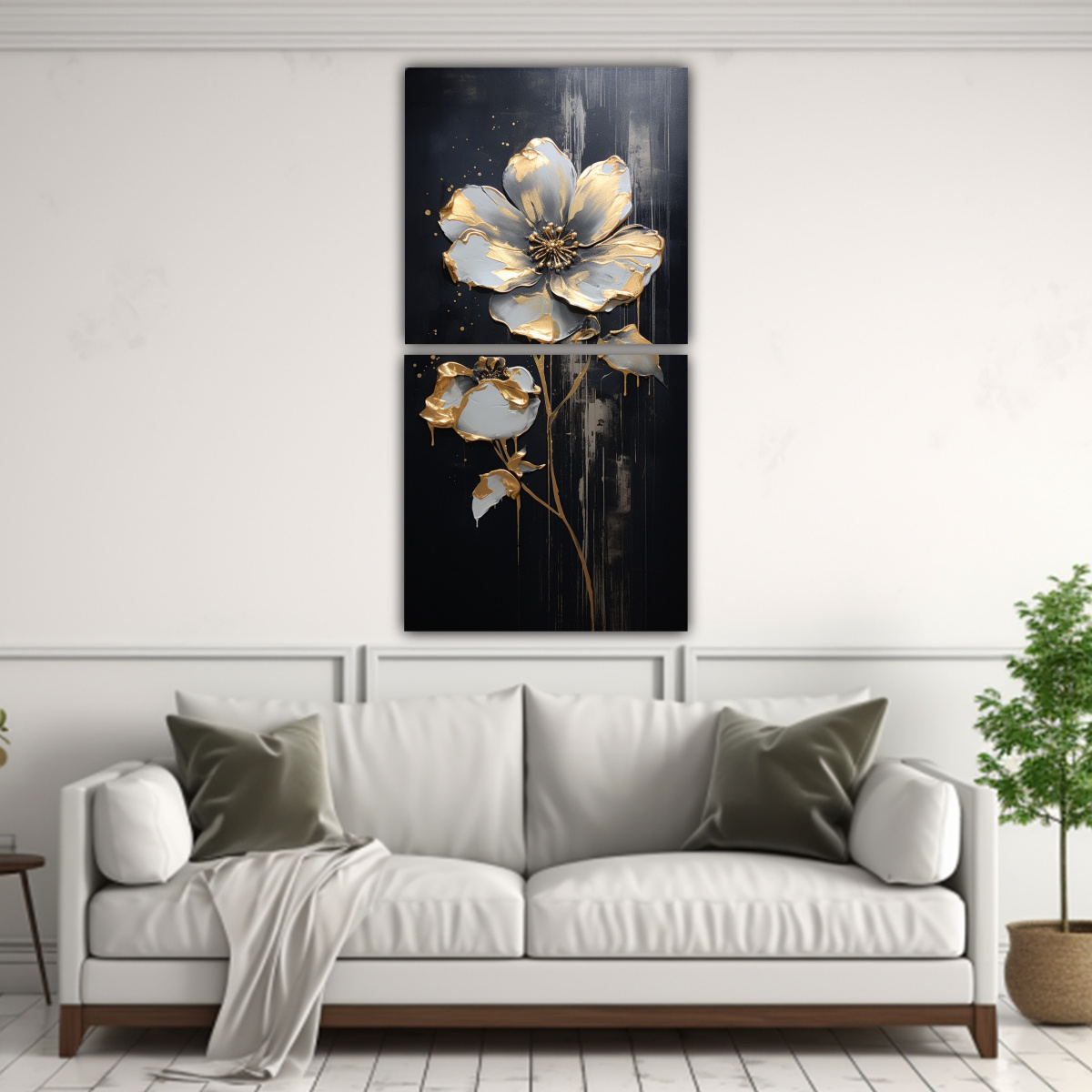 CUADRO ACUARELA FLORES NEGRAS ESTILO OBRA MAESTRA 30X60 CM - 2