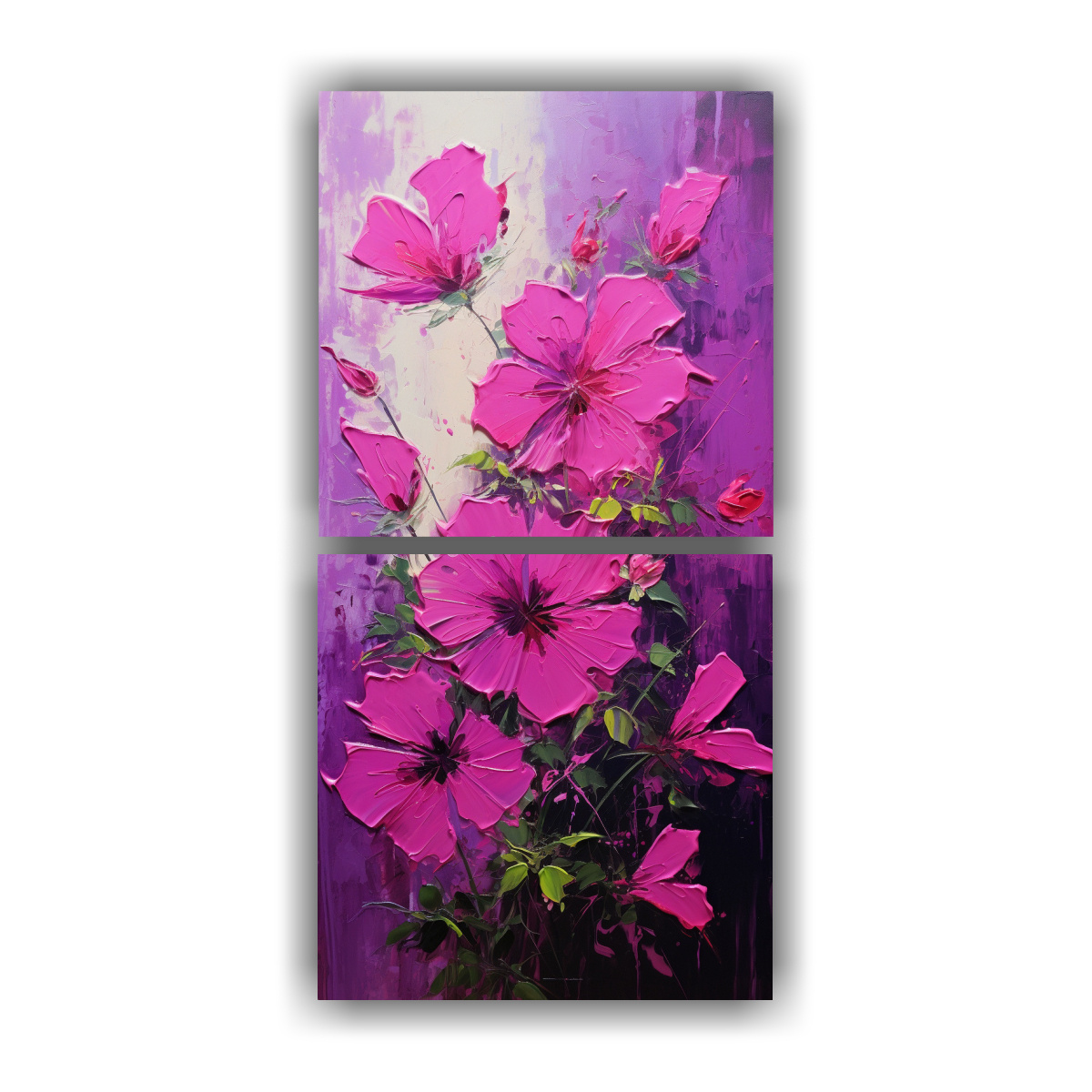 PINTURA EN LIENZO DE FLORES EN COLORES MAGENTA 2 20X40 CM - 1