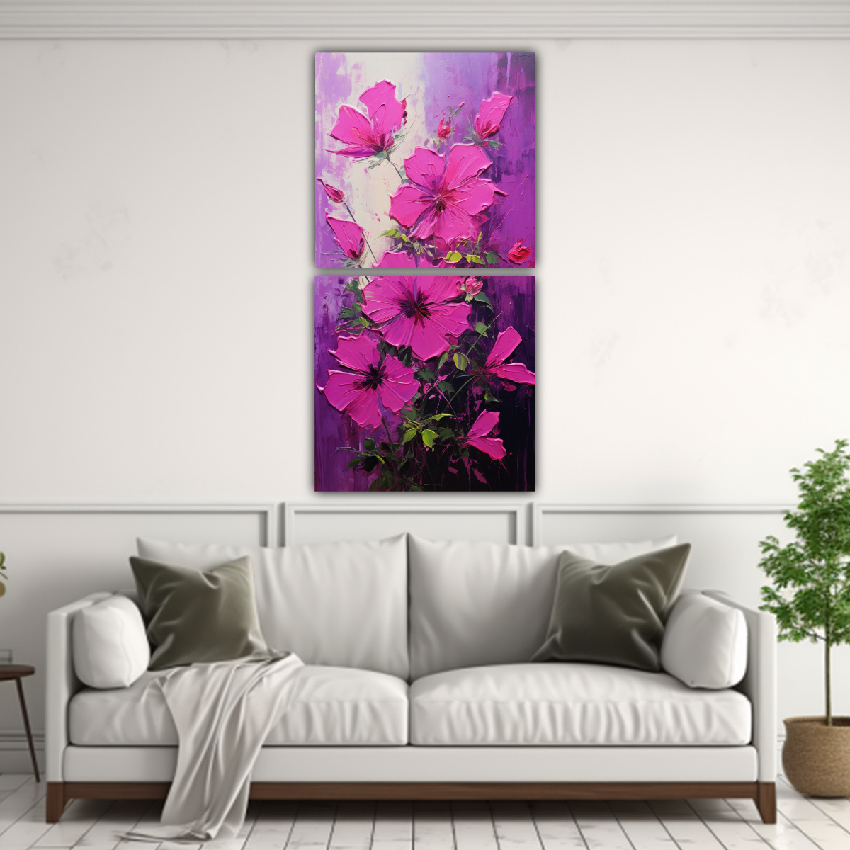 PINTURA EN LIENZO DE FLORES EN COLORES MAGENTA 2 20X40 CM - 2