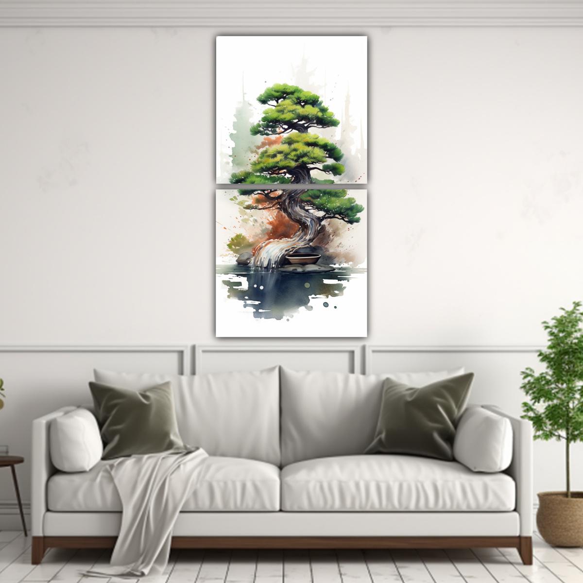 DOS ARTES DIBUJO ORIGINAL A SPRUCE BONSAI ÁRBOL 30X60 CM - 2