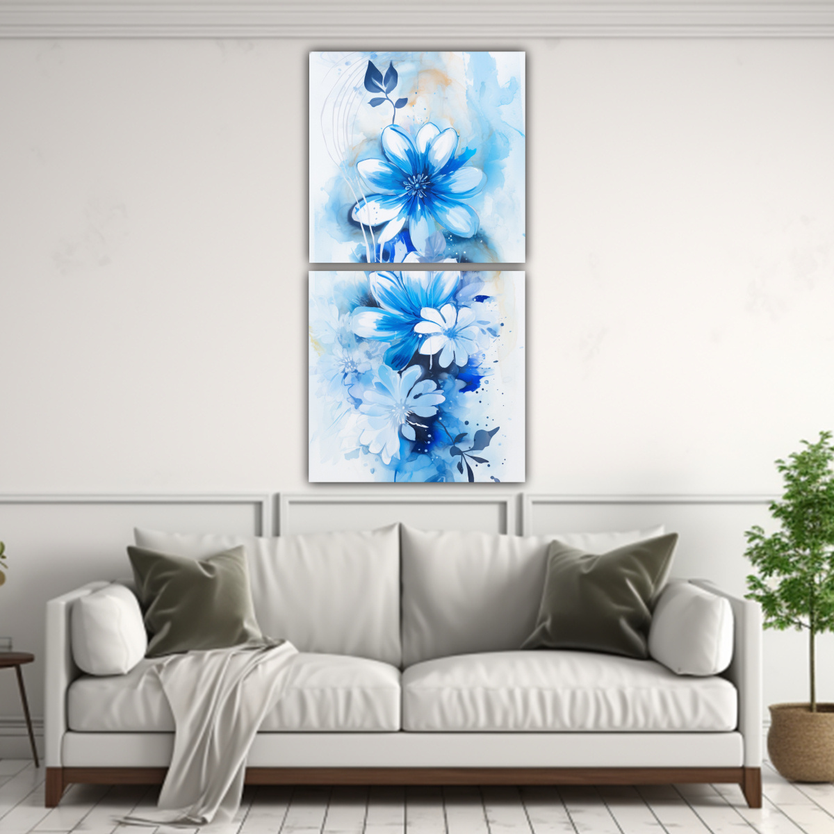 ABSTRACTO BONITO CON COLORES BLANCO Y AZUL EN 40X80 CM - 2